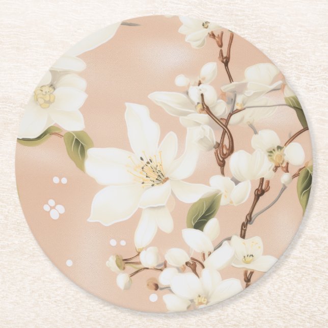 Porta-copo De Papel Redondo "Conjunto de Portas copos de Whisper Petal" (Frente)