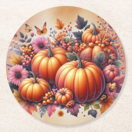 Porta-copo De Papel Redondo Coordenando Flores Coloridas de Ação de Graças