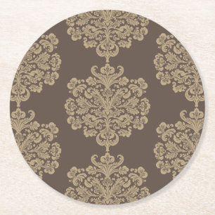 Porta-copo De Papel Redondo Cor damasco de ouro floral elegante