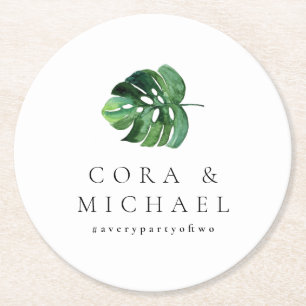 Porta-copo De Papel Redondo CORA Tropical Beach Folha de Palmeira Casamento de