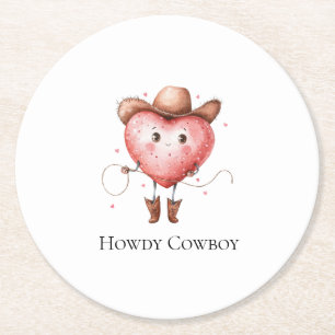 Porta-copo De Papel Redondo Coração de Cowgirl Ocidental com Aniversário de Ch
