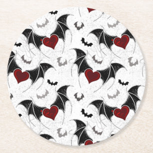 Porta-copo De Papel Redondo Coração de Halloween com asas de morcego preto