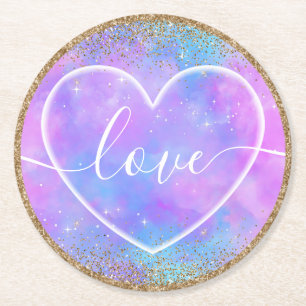 Porta-copo De Papel Redondo Coração Macio em gradiente pastel ombre Amor