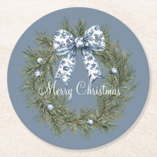 Porta-copo De Papel Redondo Coroa de Natal Azul Branco Verde