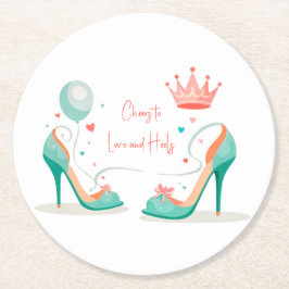 Porta-copo De Papel Redondo Coroa e Saltos Altos – Tema Rosa e Verde Mentol Gl