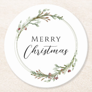 Porta-copo De Papel Redondo Coroa Minimalista de Natal Branco