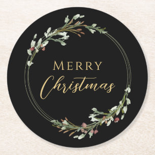 Porta-copo De Papel Redondo Coroa Minimalista de Natal Preto