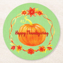 Porta-copo De Papel Redondo Correspondência com a Aquarela de Ação de Graças P