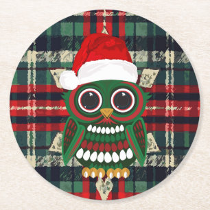 Porta-copo De Papel Redondo Coruja de Natal Fofa Xadrez Divertida Aconchegante