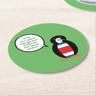 Porta-copo De Papel Redondo Costa Rica Pinguim Falante Personalizado