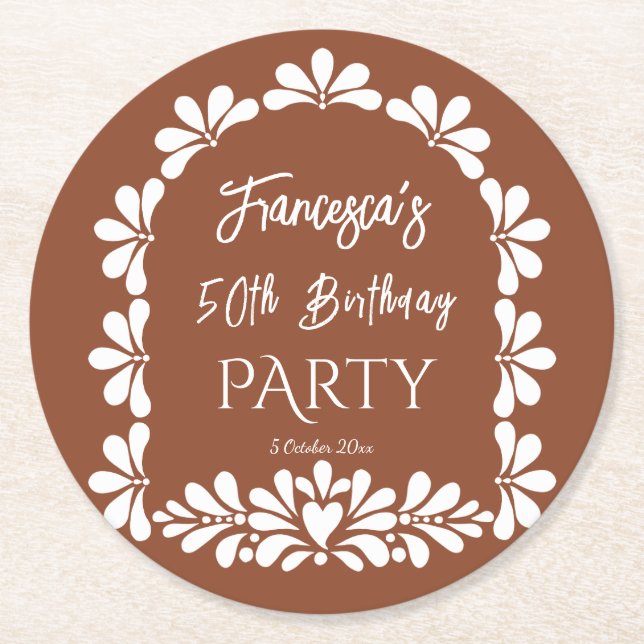 Porta-copo De Papel Redondo Costume do partido de fiesta mexicano terracotta t (Frente)