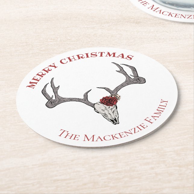 Porta-copo De Papel Redondo Country Merry Xmas Deer Reindeer Skull Antlers (Angulado)