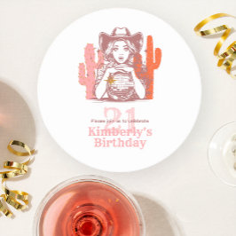Porta-copo De Papel Redondo Cowgirl Pink Country Disco 21st Birthday Party