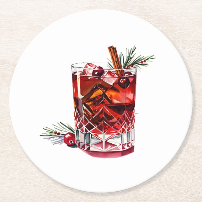 Porta-copo De Papel Redondo Cranberry Cinnamon Whiskey Sour Coctail (Frente)
