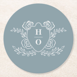 Porta-copo De Papel Redondo Crestas Florais Monograma Casamento Vintage