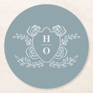 Porta-copo De Papel Redondo Crestas Florais Monograma Casamento Vintage