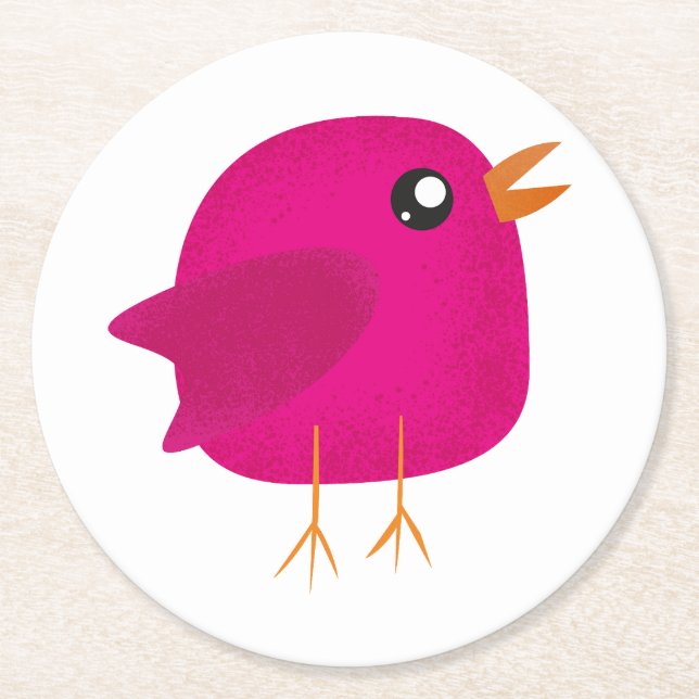 Porta-copo De Papel Redondo Crianças, passarinho fofo (Frente)
