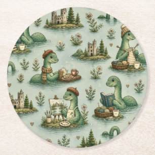 Porta-copo De Papel Redondo Críptidos Aconchegantes Nessie Monstro do Lago Nes