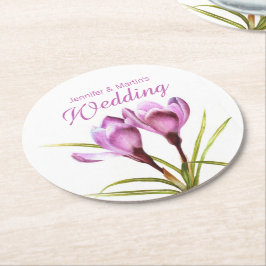 Porta-copo De Papel Redondo Crocus watercolor portas copos de casamento roxas