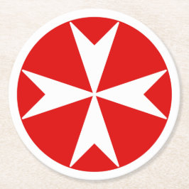 Porta-copo De Papel Redondo Cruz de Malta v2 (branco no vermelho)