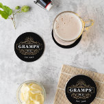 Porta-copo De Papel Redondo Custom Gramps' Pub Home Bar Year Established<br><div class="desc">Gift a special grandfather with these awesome custom coasters for Father's Day. Makes a great addition to grandpa's home bar setup,  featuring "Gramps' Pub" and the year established on a vintage style bar logo. All text is customizable; switch up the nickname or swap bar for pub if desired.</div>