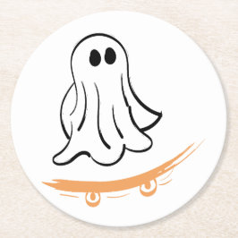 Porta-copo De Papel Redondo Cute ghost on skateboard