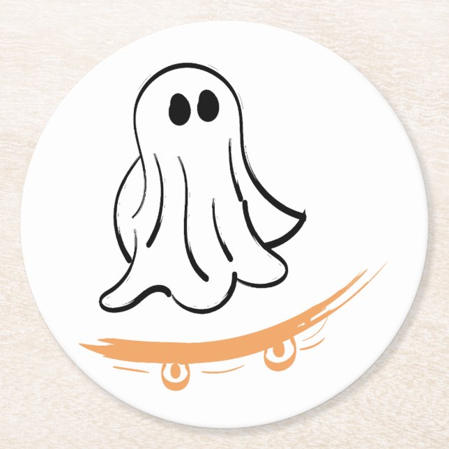 Porta-copo De Papel Redondo Cute ghost on skateboard (Frente)