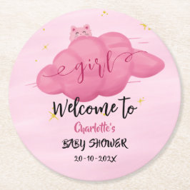 Porta-copo De Papel Redondo Cute Watercolor Cloud Baby Girl Shower Sparkling