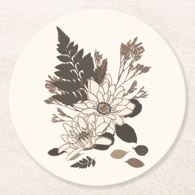 Porta-copo De Papel Redondo Daisies and Leaves - transparente no creme. (Frente)