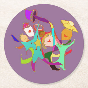 Porta-copo De Papel Redondo Dançarinos do carnaval no roxo