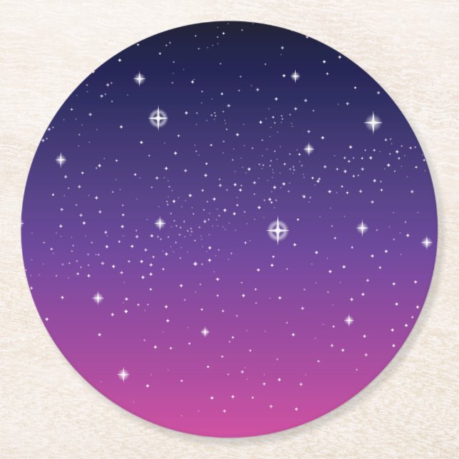 Porta-copo De Papel Redondo Dark Purple Starry Night Sky (Frente)
