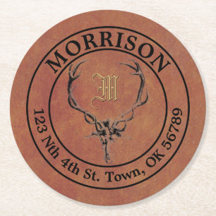 Porta-copo De Papel Redondo Deer Antlers Faux Leather Address Modelo