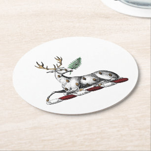 Porta-copo De Papel Redondo Deer Stag com Fern Heraldic Crest Emblem