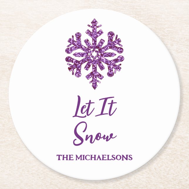 Porta-copo De Papel Redondo Deixe-A Neves Púrpura Floco de Neve (Frente)