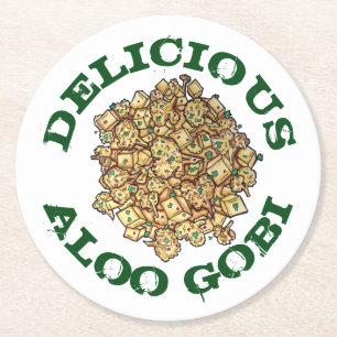 Porta-copo De Papel Redondo Delicious Aloo Gobi Comida indiana Coury