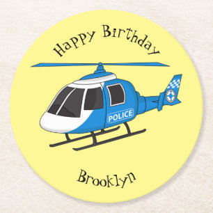 Porta-copo De Papel Redondo Departamento de polícia fofo helicóptero cartoon