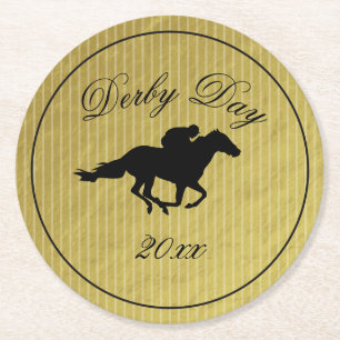 Porta-copo De Papel Redondo Derby Equestre Moderno de Corrida de Cavalos Preto