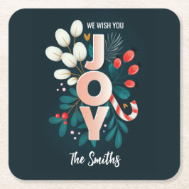 Porta-copo De Papel Redondo Desejamos-Lhe ALEGRIA, Candy De Natal E Folhagem