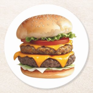 Porta-copo De Papel Redondo Desenho de aquarela de um Cheeseburger