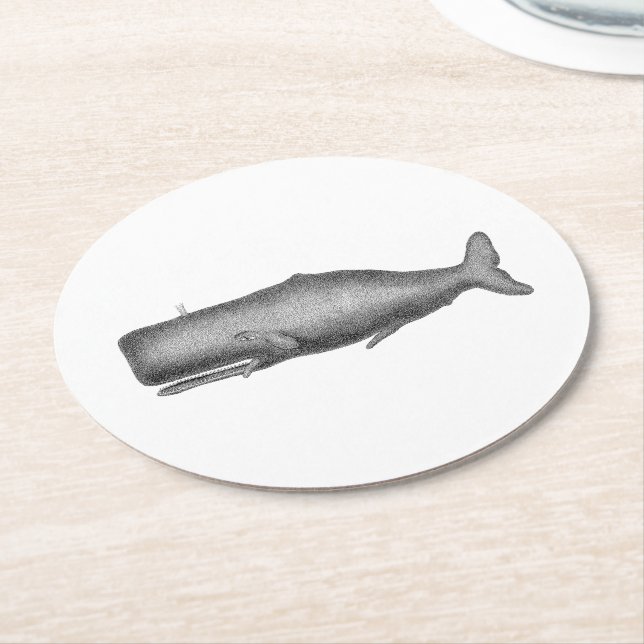 Porta-copo De Papel Redondo Desenho de baleia do século XIX (Angulado)