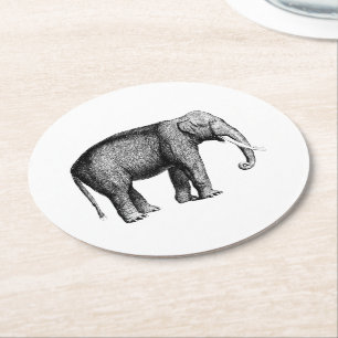 Porta-copo De Papel Redondo Desenho de Elefante Vintage