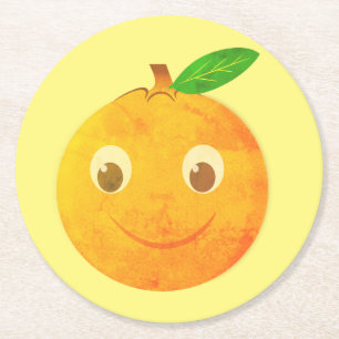 Porta-copo De Papel Redondo Desenho de Laranja Vintage de Desenho Animado Fofo