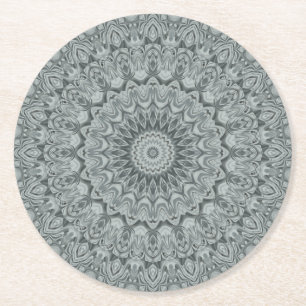 Porta-copo De Papel Redondo Desenho de Mandala Cinza e Prata
