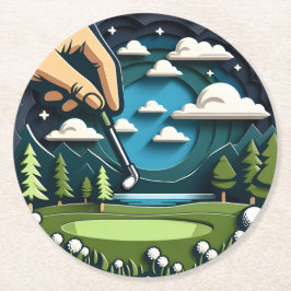 Porta-copo De Papel Redondo Design de golfe na moda com árvores e nuvens