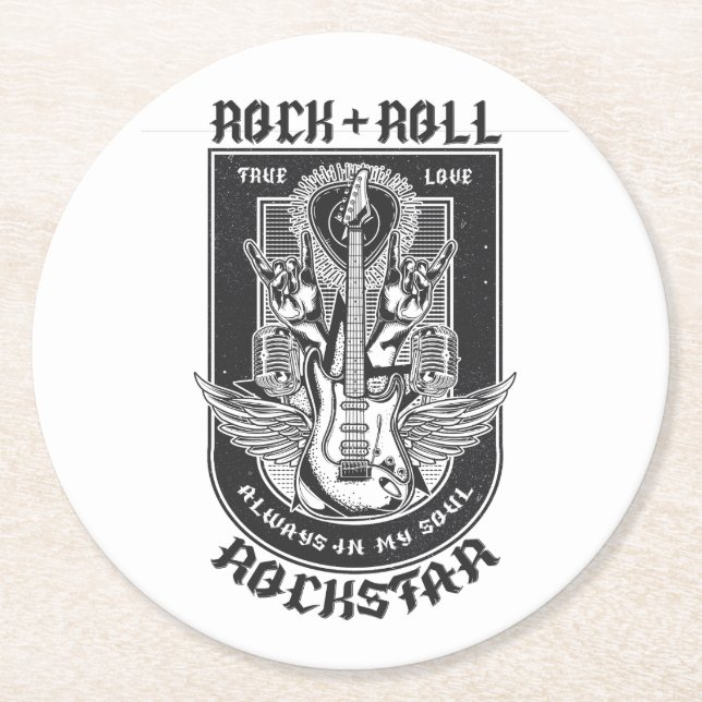 Porta-copo De Papel Redondo Design de Guitar Rock (Frente)