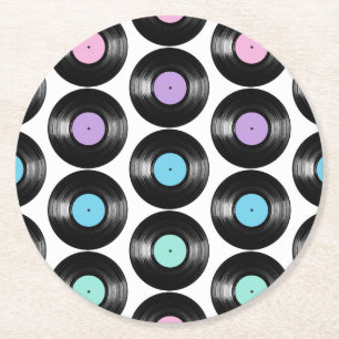 Porta-copo De Papel Redondo Design de Padrão Colorido de Discos de Vinil Retrô