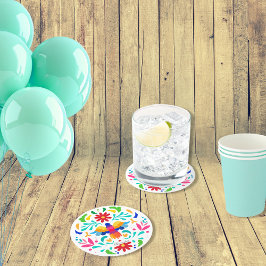 Porta-copo De Papel Redondo Design de pássaro Otomi mexicano