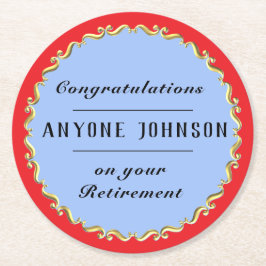 Porta-copo De Papel Redondo Design de pergaminho dourado para aposentadoria pe
