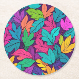 Porta-copo De Papel Redondo Design de queda vibrante de folhas coloridas