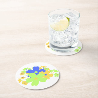 Porta-copo De Papel Redondo Design Floral Elegante em Verde Amarelo Azul